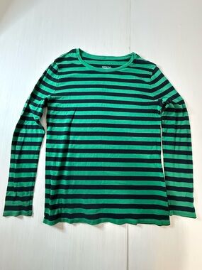 Merona Green and Black Striped Crew Neck Tee
